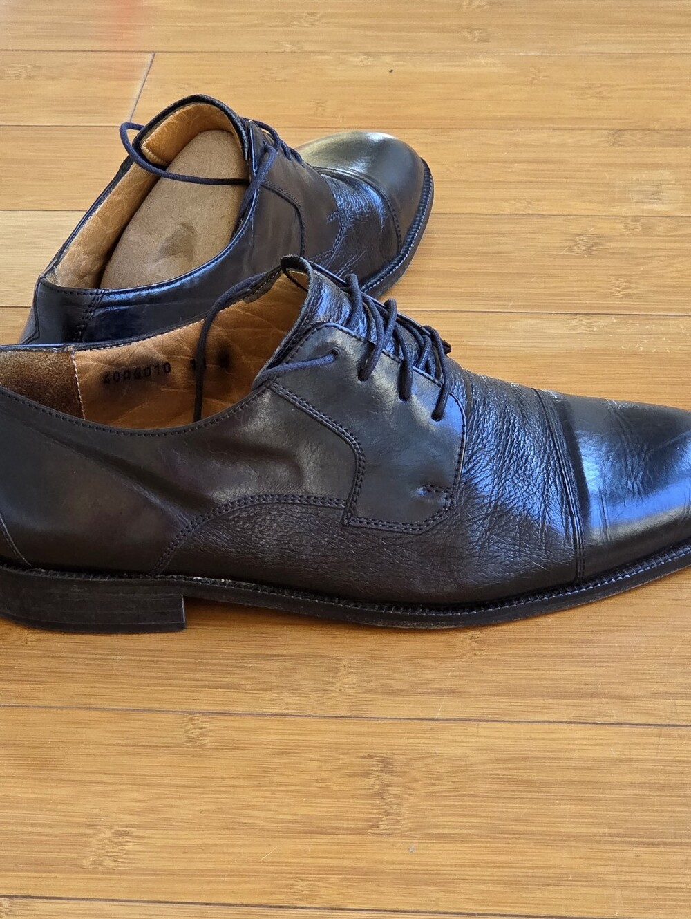 PRONTO Uomo Firenze Italian Leather Dress Shoes Derby Cap Toe Men's 11 Black - Picture 2 of 14